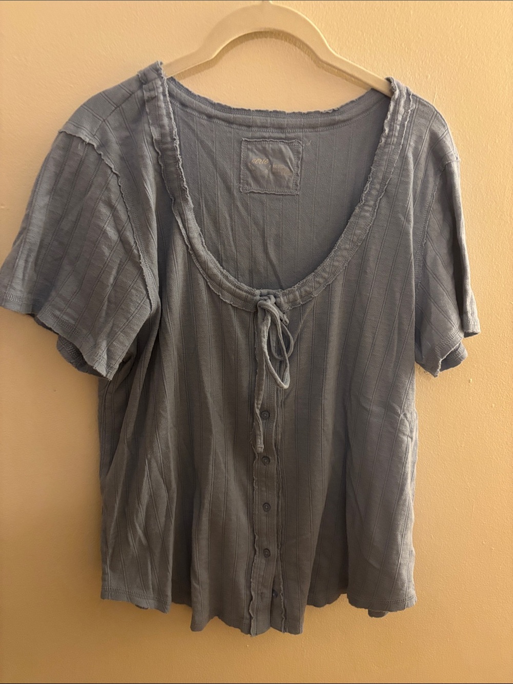 Aerie Casual Button-Front Scoop Neck Top in Dusty Blue XXL